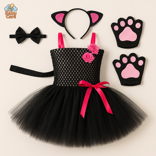 Déguisement Chat Noir Fille avec Tutu et Accessoires - vue de face