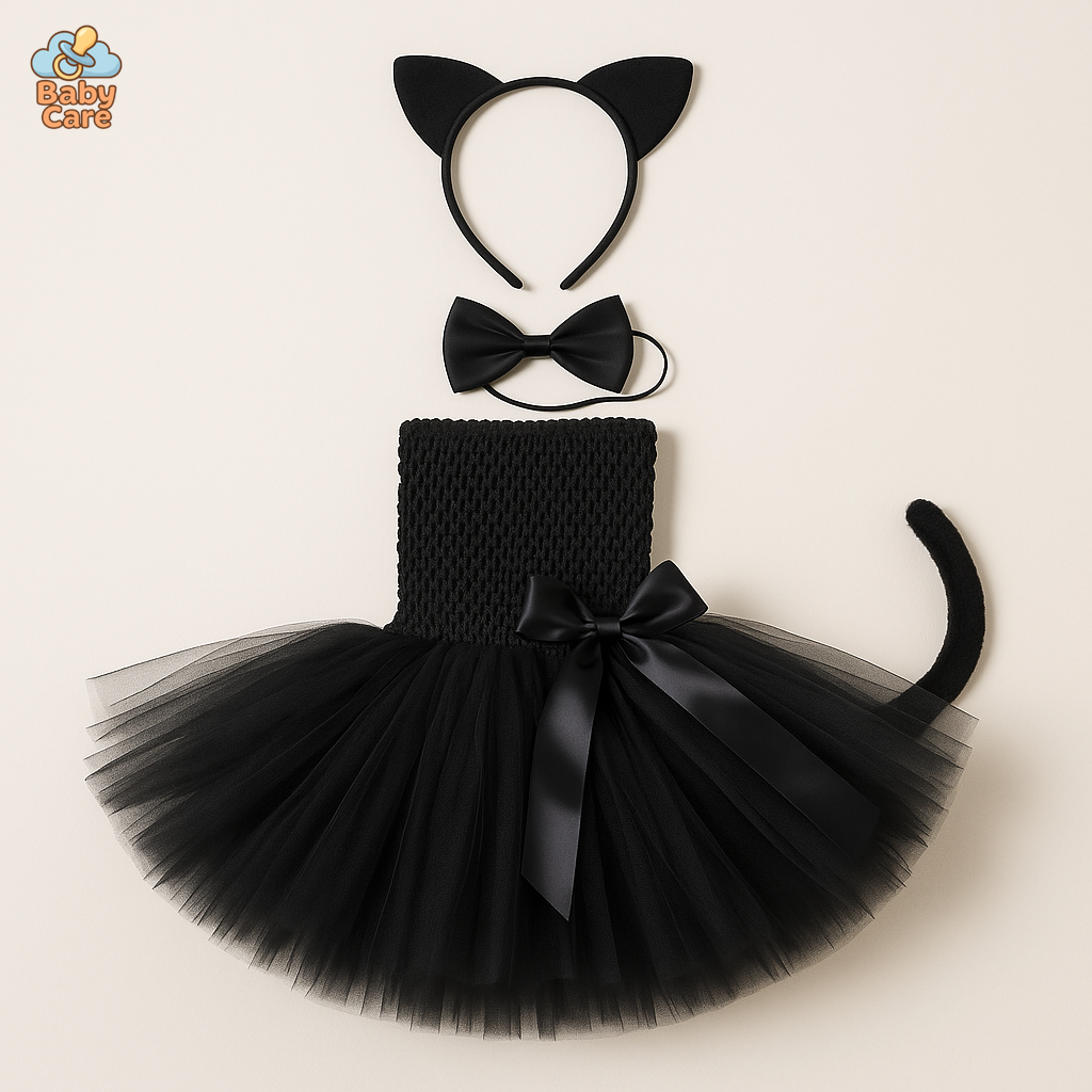 Déguisement Chat Robe Tutu Noir Fille Cosplay - vue de face