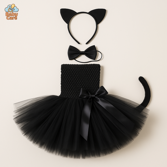 Déguisement Chat Robe Tutu Noir Fille Cosplay - vue de face