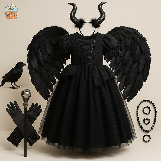 Déguisement de Sorcière Enfant Noir Dentelle Luxe - vue de face