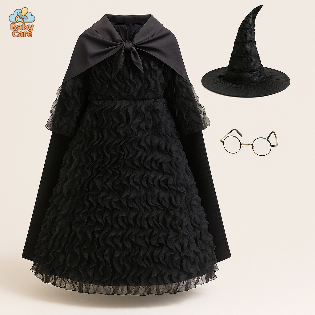 Déguisement de Sorcière Halloween Enfant Robe Noire - vue de face