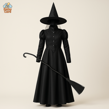 Déguisement de Sorcière Noire Élégante Adulte et Enfant - vue de face