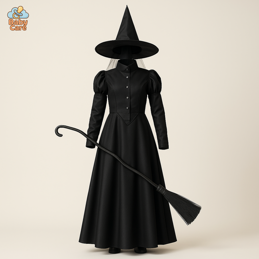 Déguisement de Sorcière Noire Élégante Adulte et Enfant - vue de face