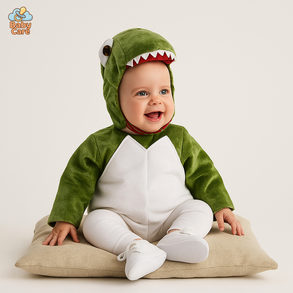 Déguisement Dinosaure Bébé avec Bonnet Vert - vue de face