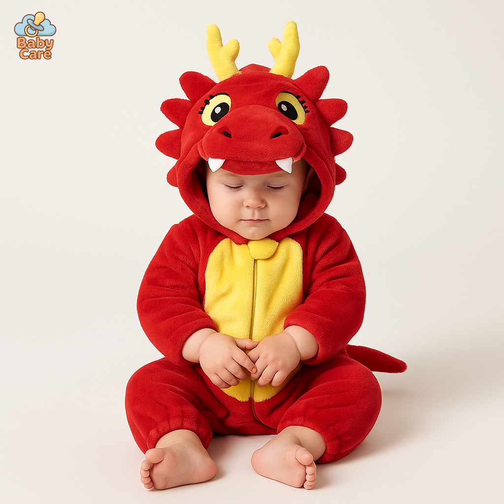 Déguisement dinosaure Bébé Dragon Rouge Flanelle Douce - vue de face