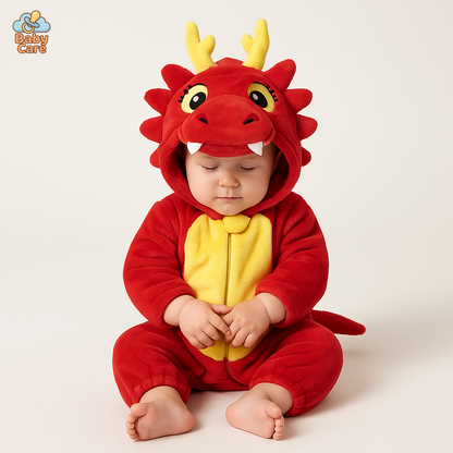 Déguisement dinosaure Bébé Dragon Rouge Flanelle Douce - vue de face