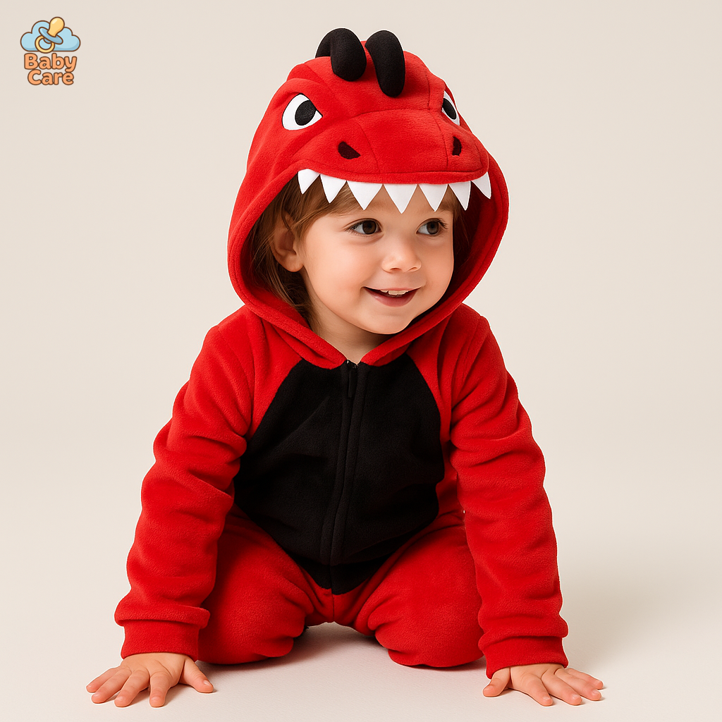Déguisement Dinosaure Enfant Kigurumi Rouge Chaud - vue de face