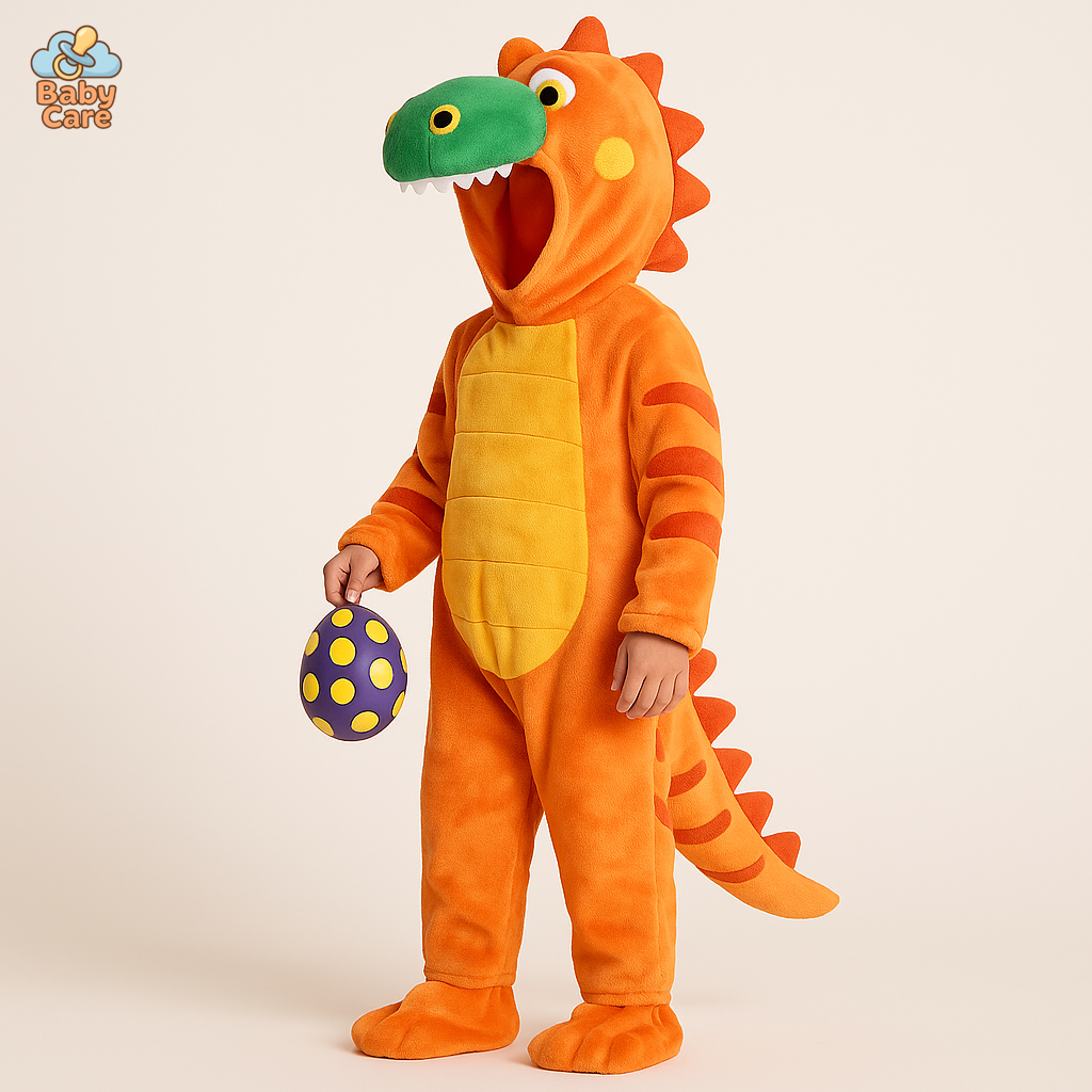 Déguisement Dinosaure Enfant Peluche Vert Orange - vue de face
