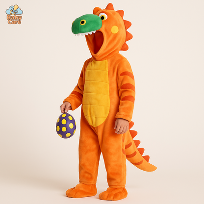 Déguisement Dinosaure Enfant Peluche Vert Orange - vue de face