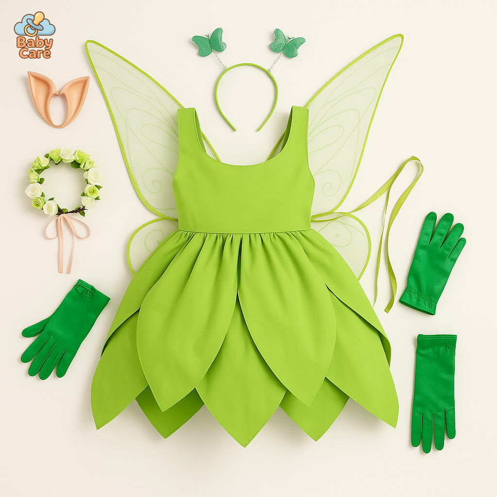 Déguisement fée Clochette Robe Verte Féérique Enfant - vue de face