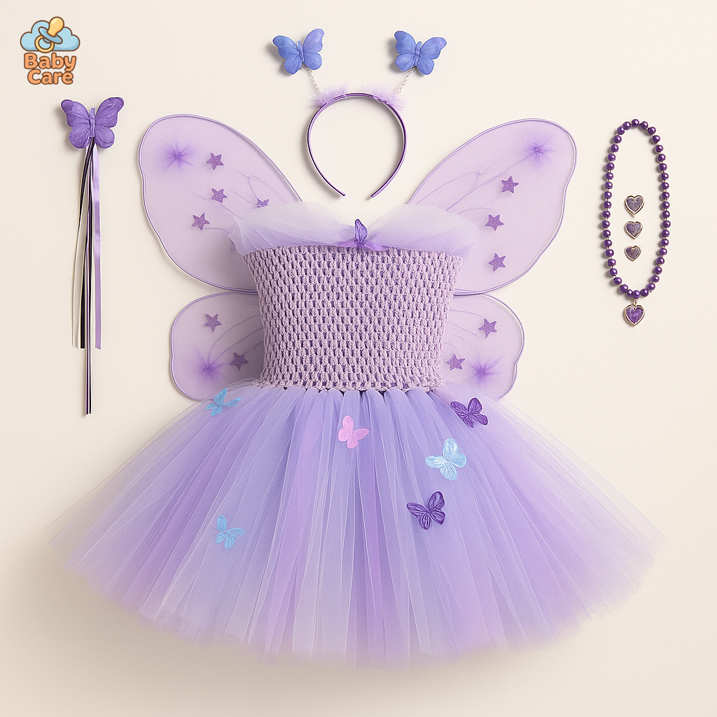 Déguisement Fée Papillon Enfant Violet - vue de face