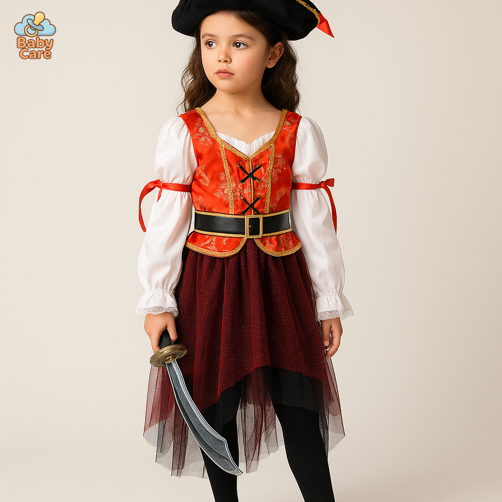 Déguisement pirate fillette avec chapeau - vue de face