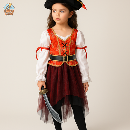 Déguisement pirate fillette avec chapeau - vue de face