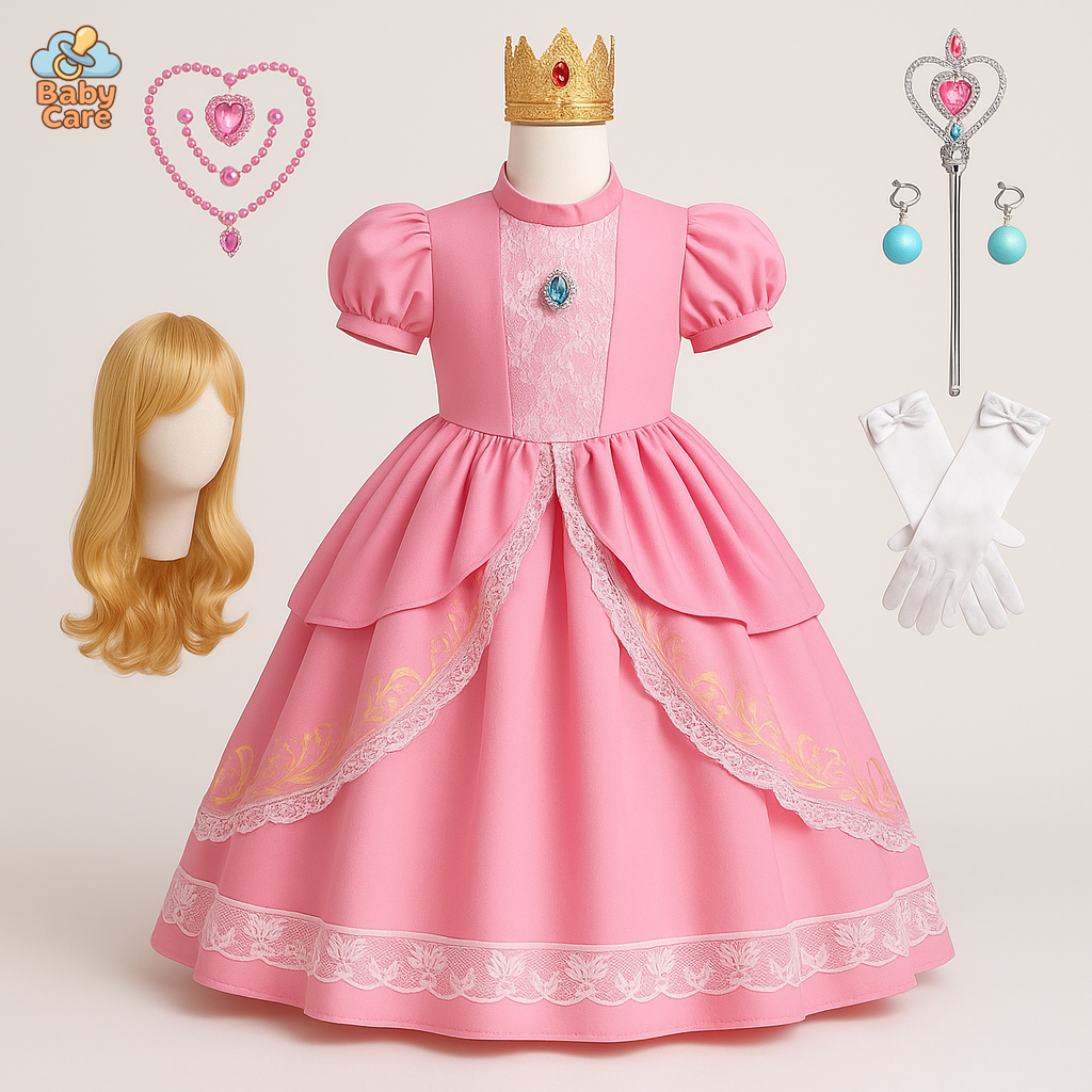 Déguisement Princesse Peach Rose Enfant Cosplay - vue de face