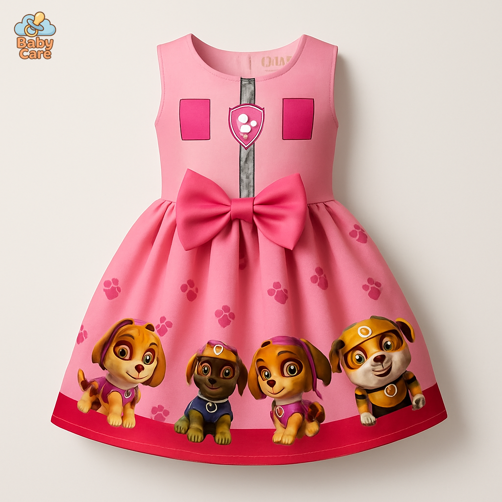 Déguisement robe pat patrouille fille avec cape et masque - vue de face