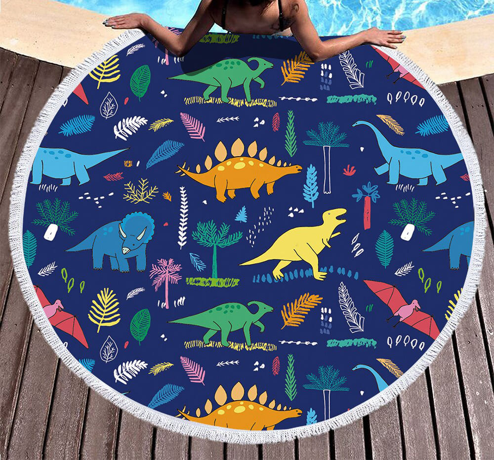 Serviette de plage<br> ronde dinosaure