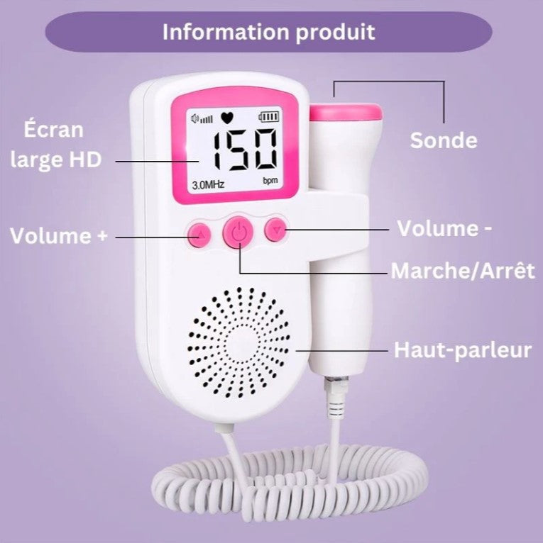 Doppler Fœtal – Appareil portable pour écouter les battements du cœur de bébé