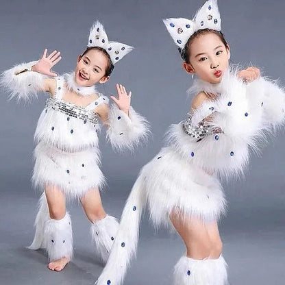 Déguisement Chat Blanc Fille Danse Cosplay