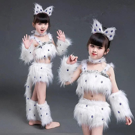 Déguisement Chat Blanc Fille Danse Cosplay