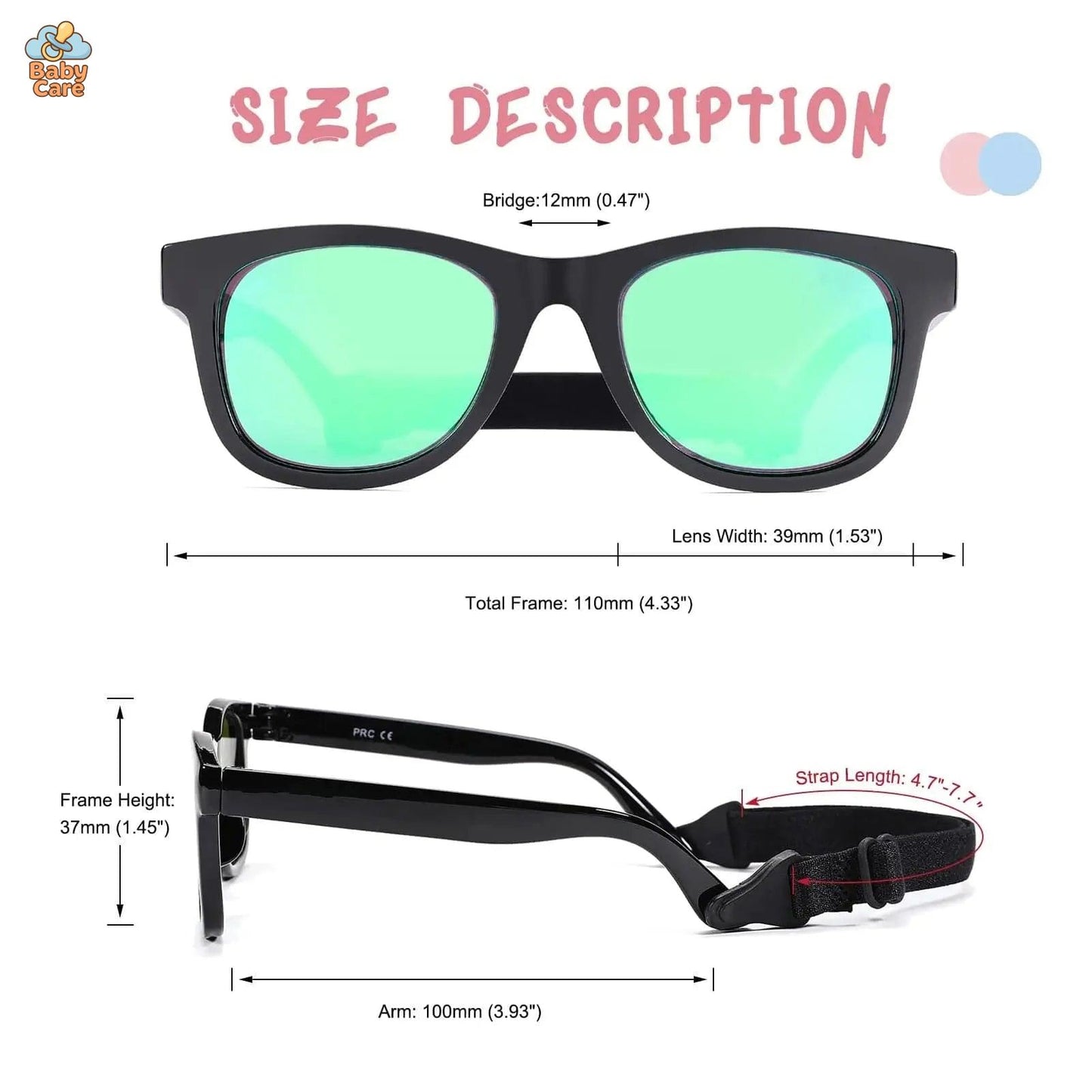 Lunettes de soleil bébé polarisées flexibles avec sangle