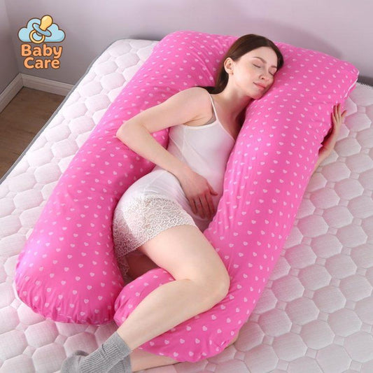 Grand Coussin de Grossesse Fuchsia avec petits cœurs