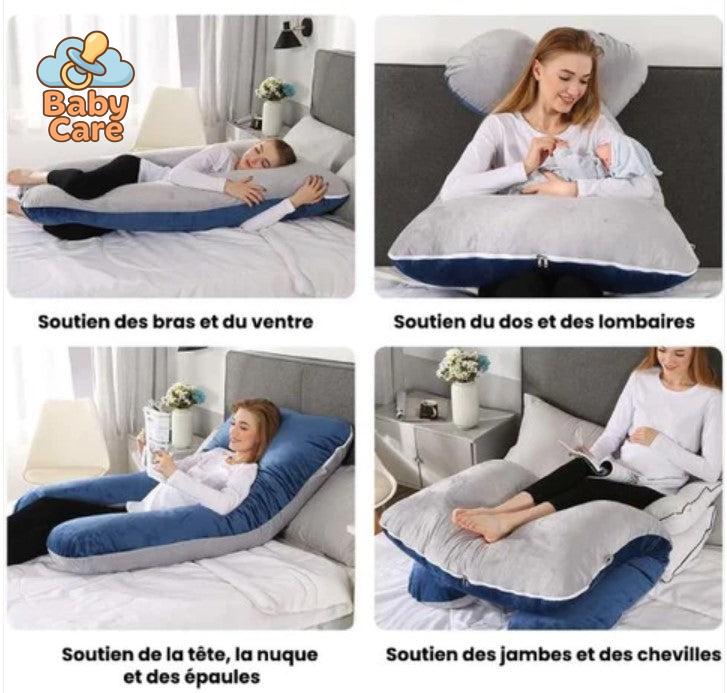 Grand Coussin de Grossesse Bleu-Gris