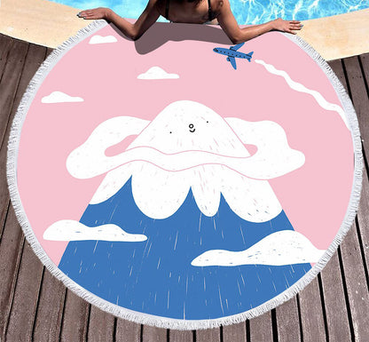 Serviette de plage ronde<br> dessin montagne