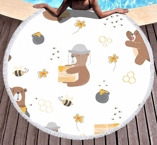 Serviette de plage ronde<br> ours apiculteur