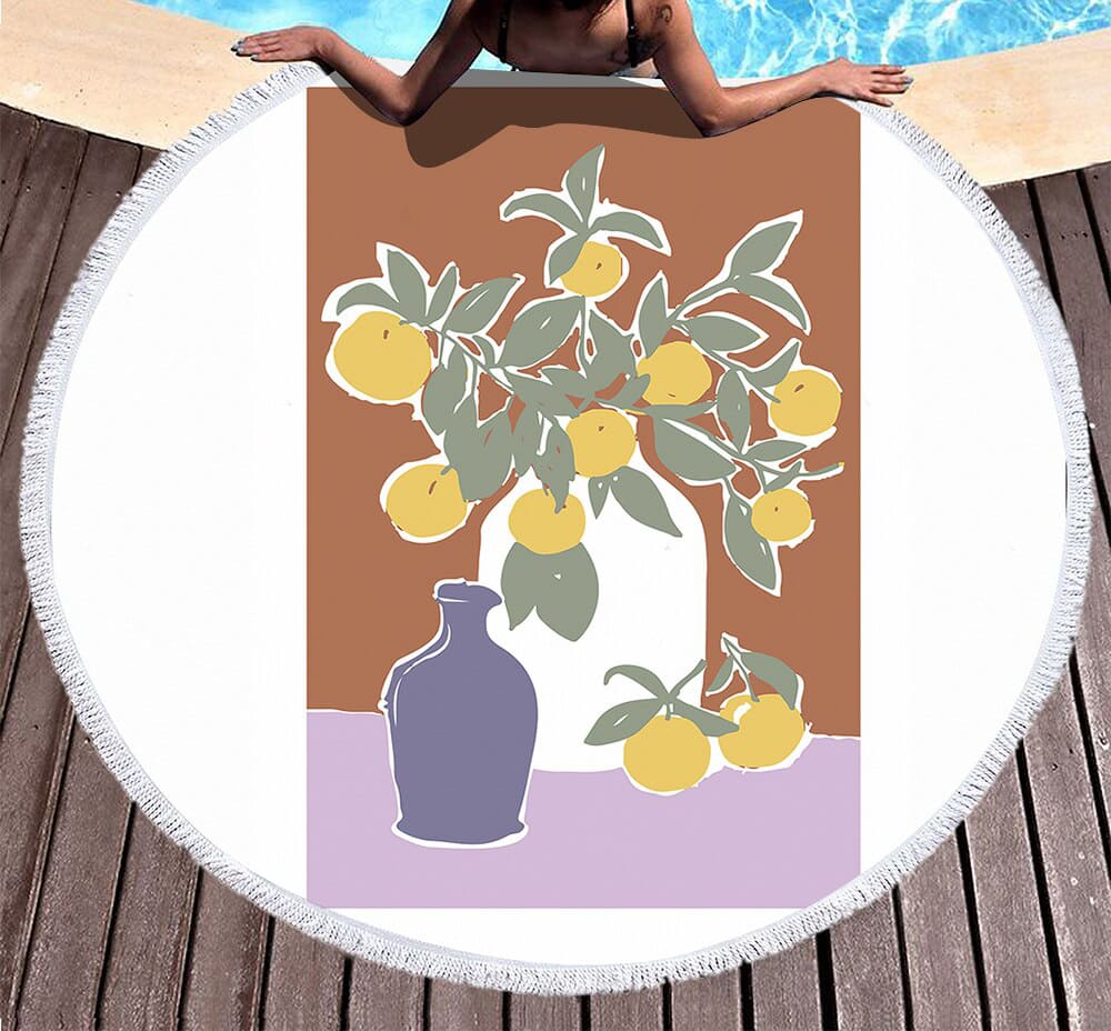 serviette de plage ronde<br> peinture florale