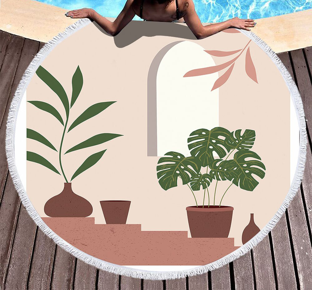 serviette de plage ronde<br> peinture florale