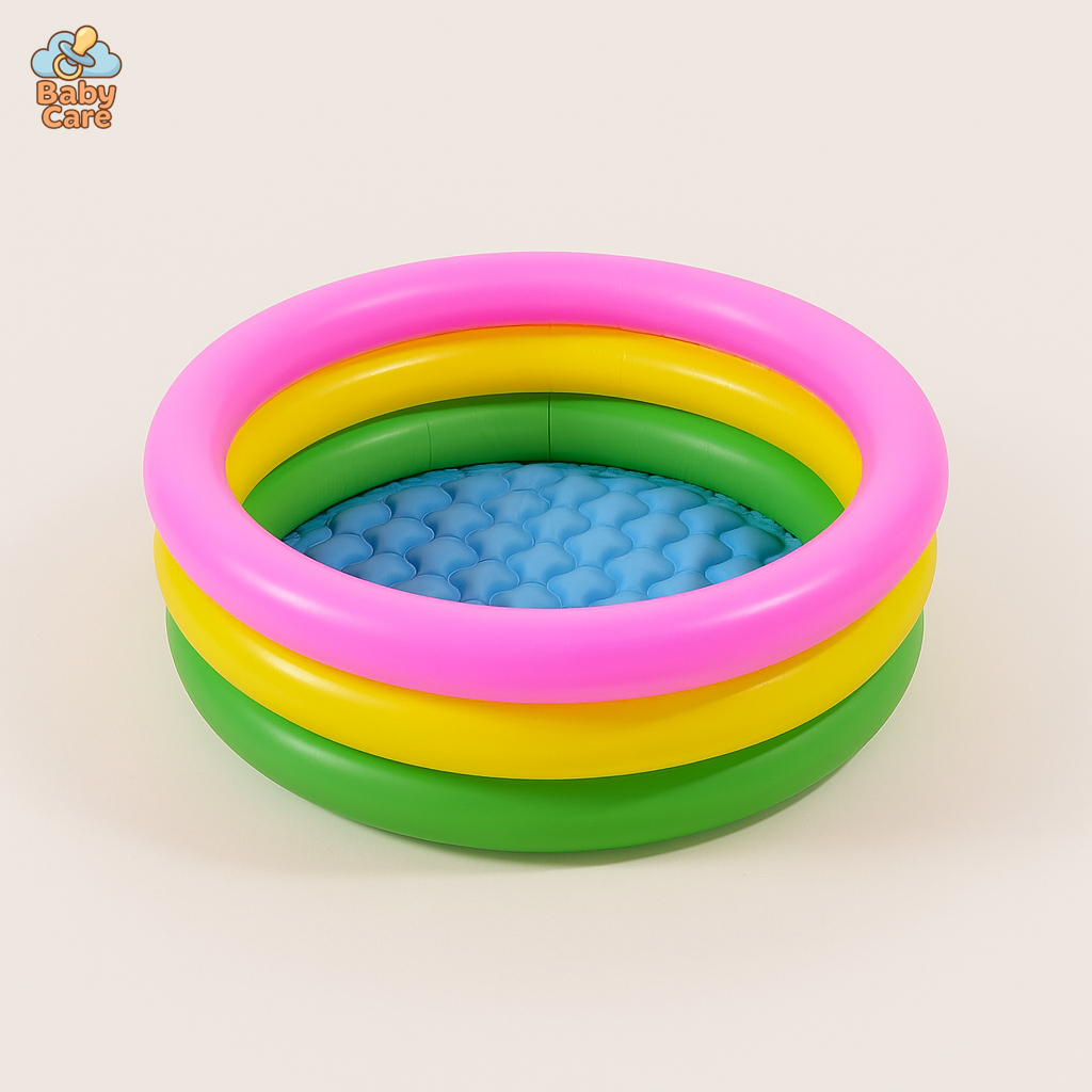 Piscine bébé gonflable arc-en-ciel à trois anneaux - vue de face