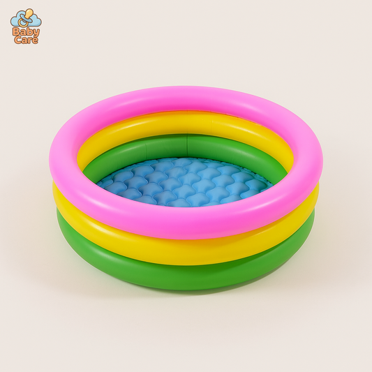 Piscine bébé gonflable arc-en-ciel à trois anneaux - vue de face