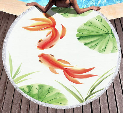 Serviette de plage ronde<br> poisson rouge