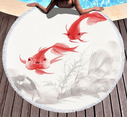 Serviette de plage ronde<br> poisson rouge