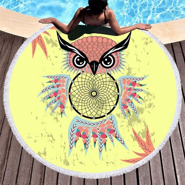 Serviette de plage<br>ronde hibou