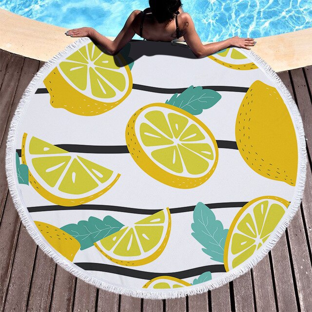 Serviette de plage<br>ronde citron