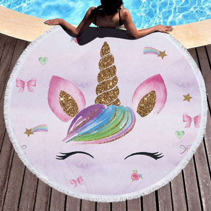 Serviette de plage ronde<br>licorne kawaii