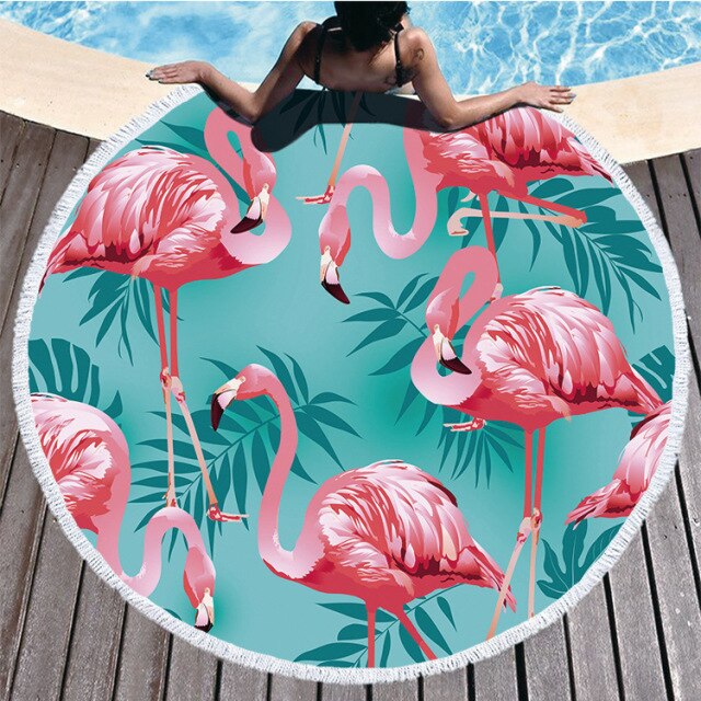 Serviette de plage ronde<br>flamant rose