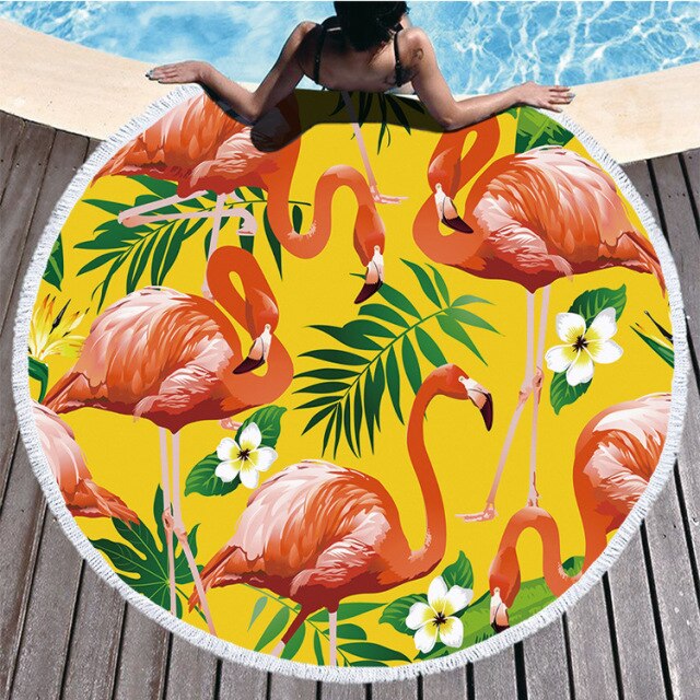 Serviette de plage ronde<br>flamant rose