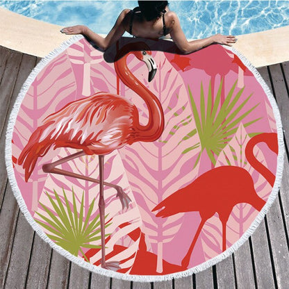 Serviette de plage ronde<br>flamant rose