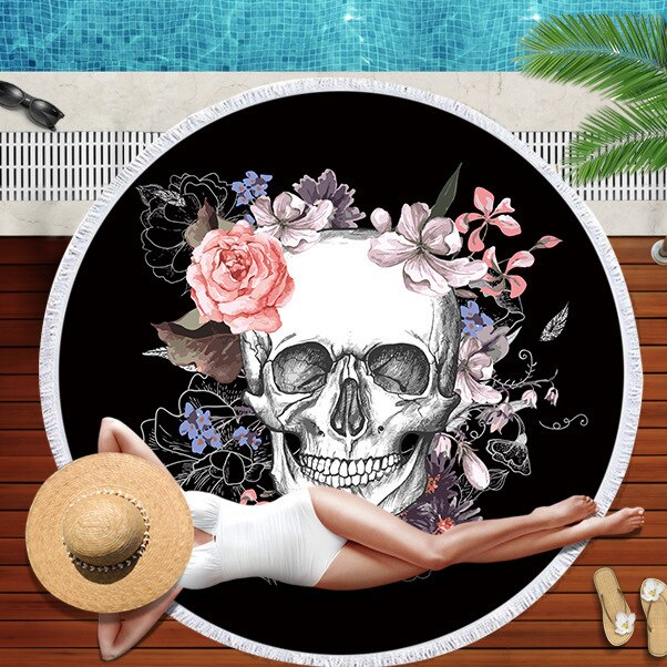 Serviette de plage ronde<br>tête de mort