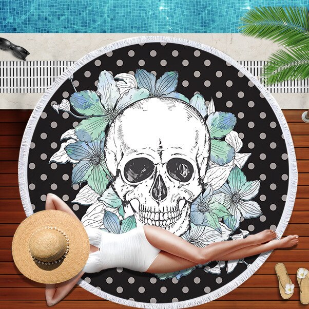 Serviette de plage ronde<br>tête de mort