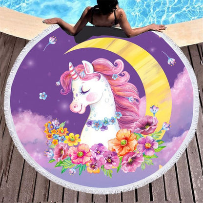 Serviette de plage<br>ronde licorne