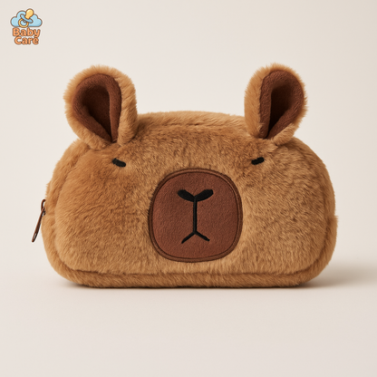 Trousse kawaii capybara en peluche - vue de face